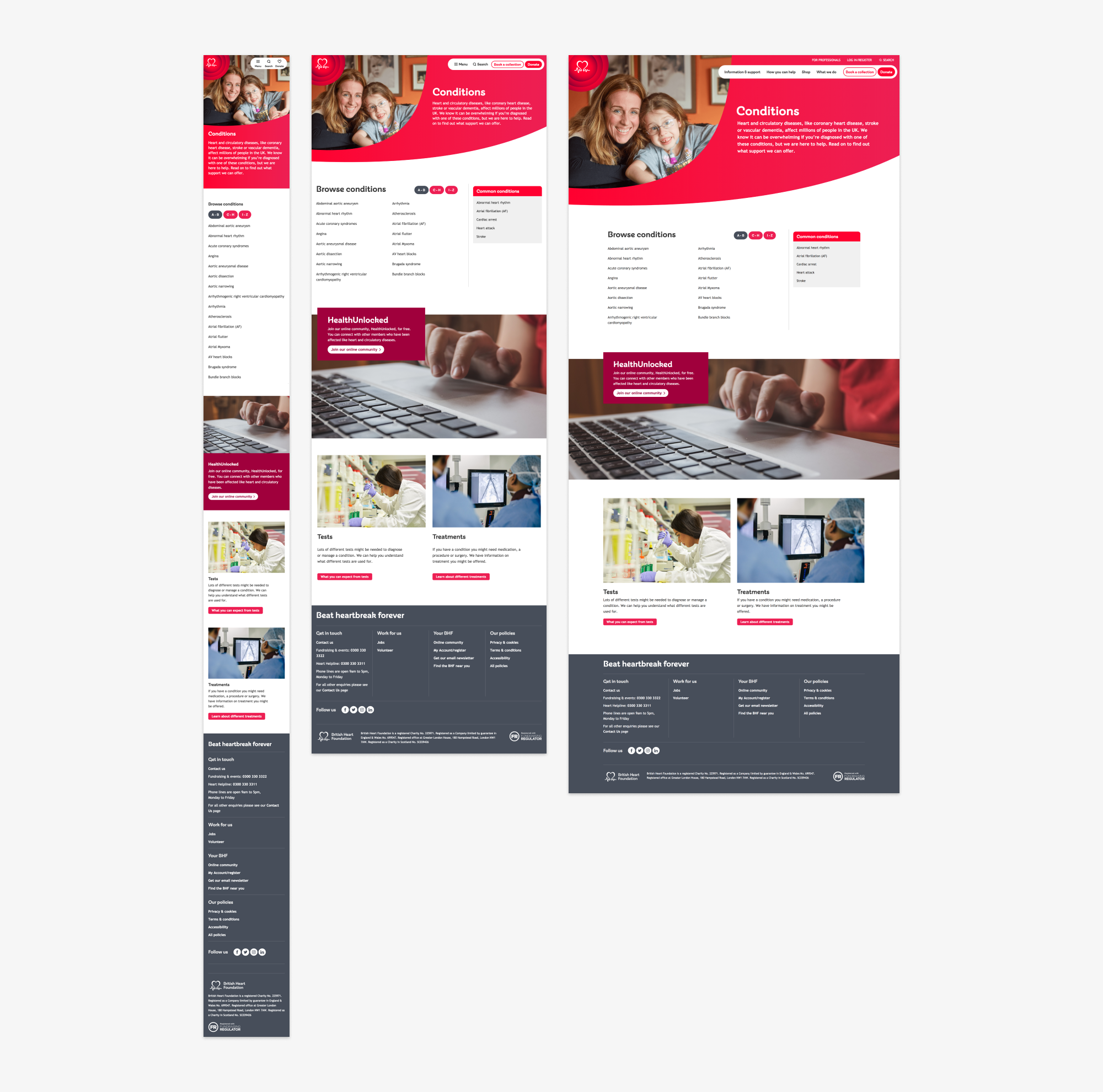 Final Conditions landing page — mobile, tablet and desktop