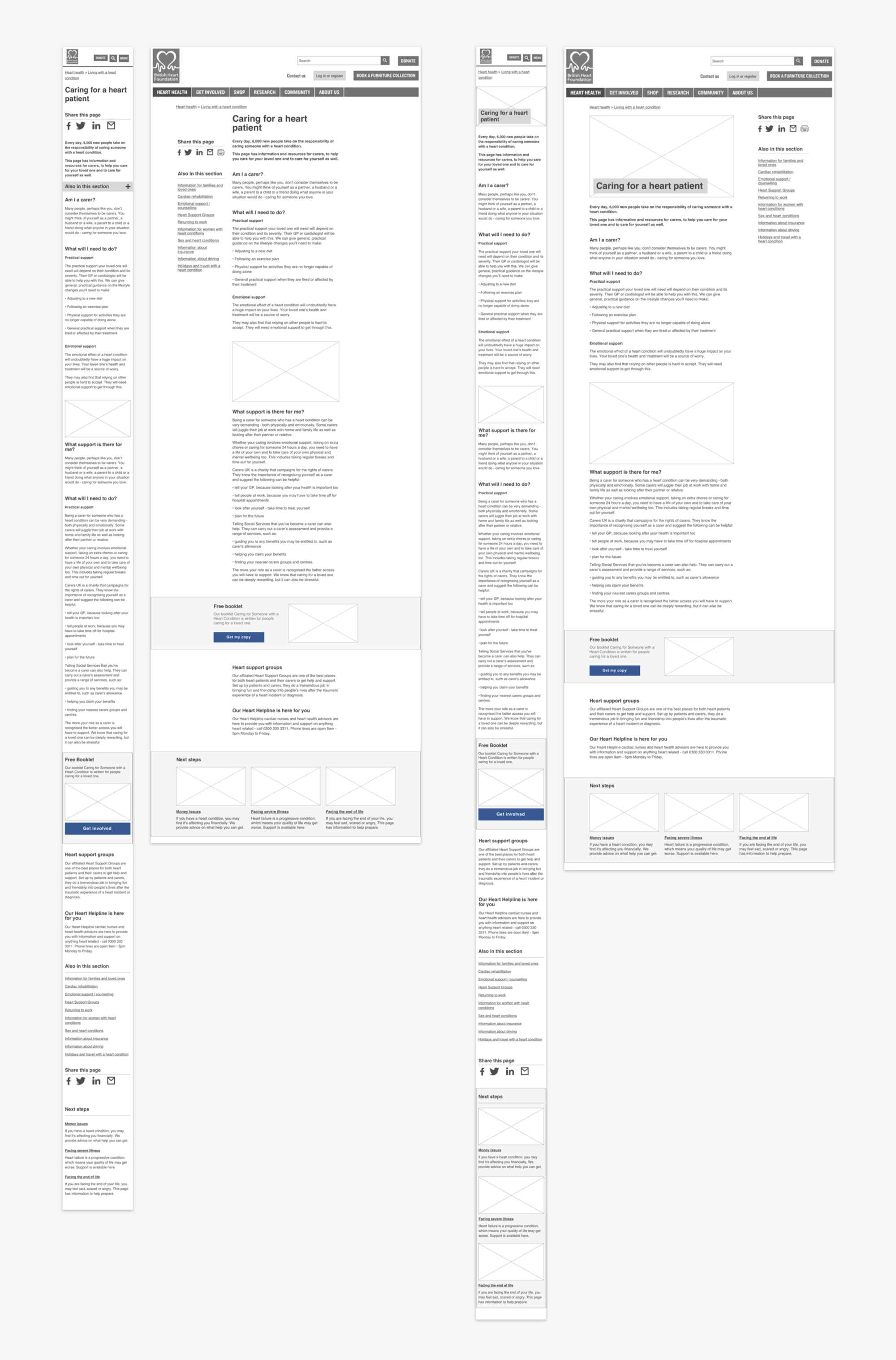 Standard content page wireframe variations