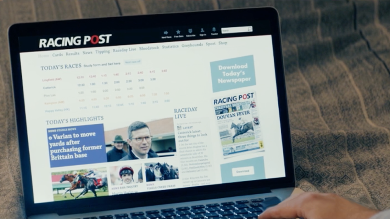 RacingPost.com shown on a laptop